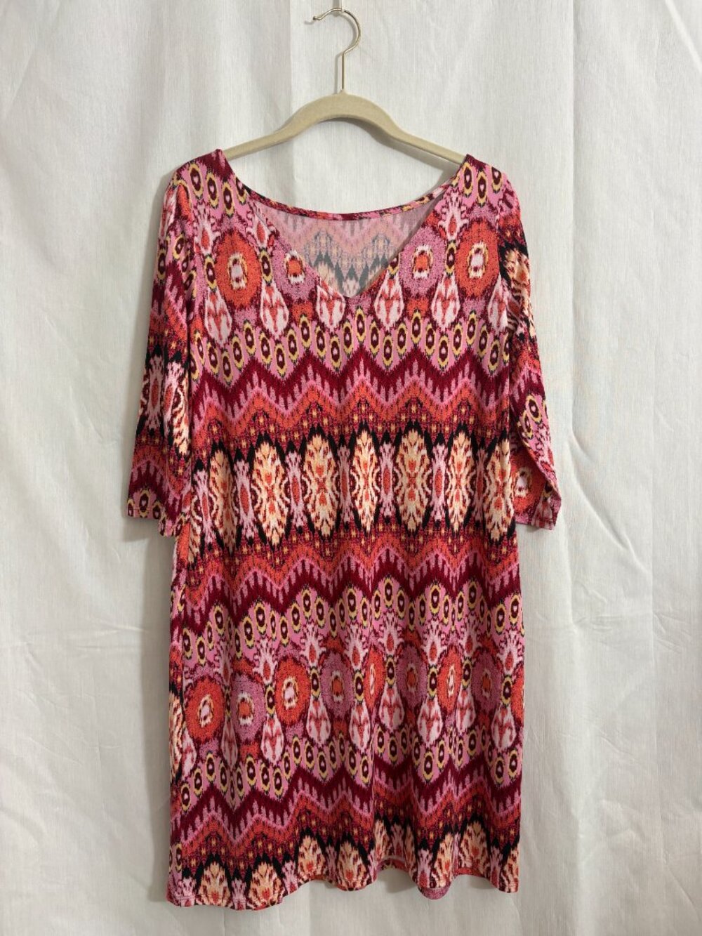 Leota Sunset Gilt Geometric Reversible Neck Dress Medium NWT Made USA - Picture 3 of 5